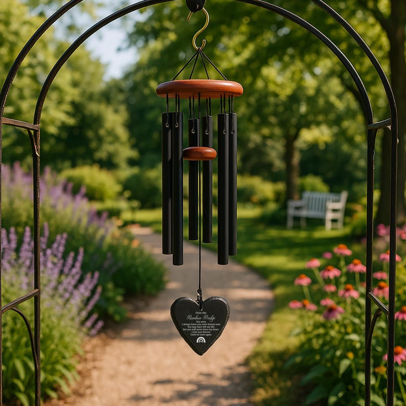 Custom Engraved Pet Memorial Wind Chime with Photo, Personalized Dog or Cat Loss Gift, Heart or Round Stone Sail Tribute Keepsake for Owners