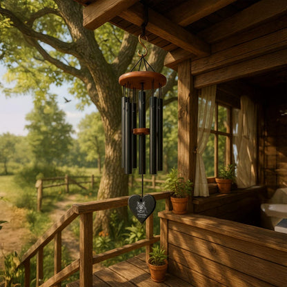 Custom Engraved Pet Memorial Wind Chime with Photo, Personalized Dog or Cat Loss Gift, Heart or Round Stone Sail Tribute Keepsake for Owners