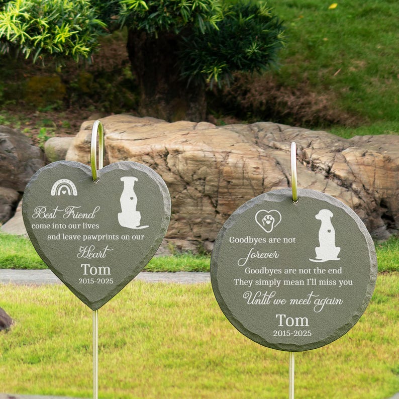 Custom Pet Memorial Stone for Dogs – Engraved Slate Grave Marker with Name, Dates, Quote & Breed Silhouette – Pet Loss Gift for Dog Owners