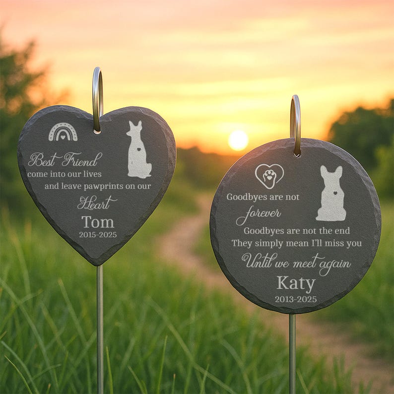 Custom Pet Memorial Stone for Dogs – Engraved Slate Grave Marker with Name, Dates, Quote & Breed Silhouette – Pet Loss Gift for Dog Owners