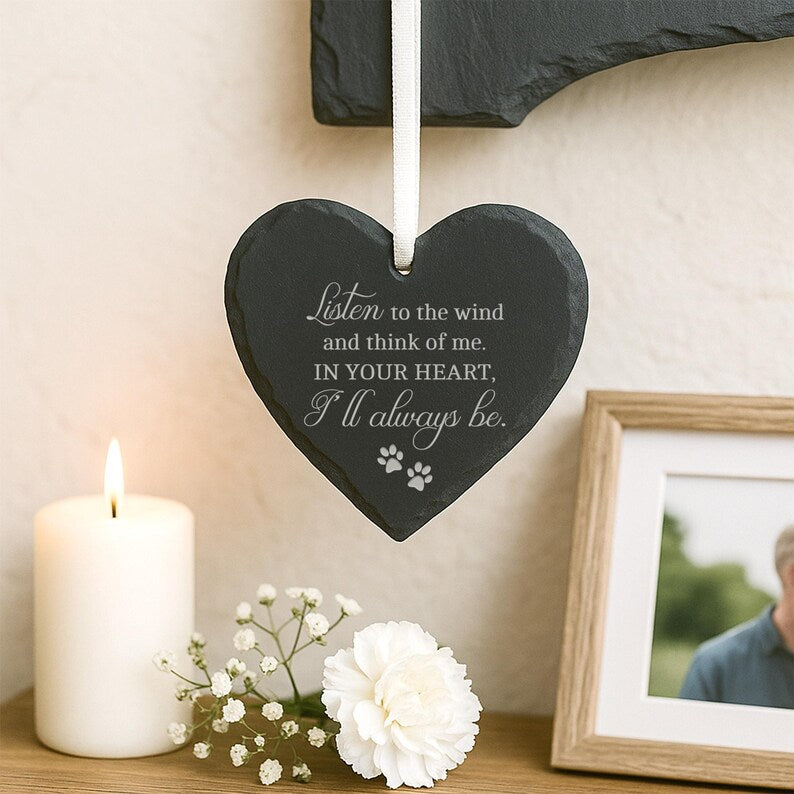 Engraved Pet Memorial Stone Photo Ornament, Personalized Dog or Cat Christmas Ornament, Custom Pet Loss Gift, Remembrance Keepsake for Tree