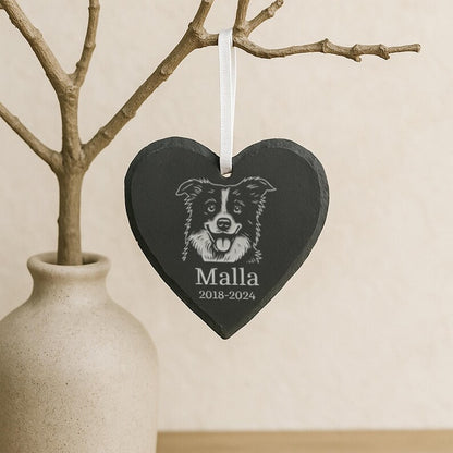 Engraved Pet Memorial Stone Photo Ornament, Personalized Dog or Cat Christmas Ornament, Custom Pet Loss Gift, Remembrance Keepsake for Tree