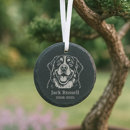 Engraved Pet Memorial Stone Photo Ornament, Personalized Dog or Cat Christmas Ornament, Custom Pet Loss Gift, Remembrance Keepsake for Tree