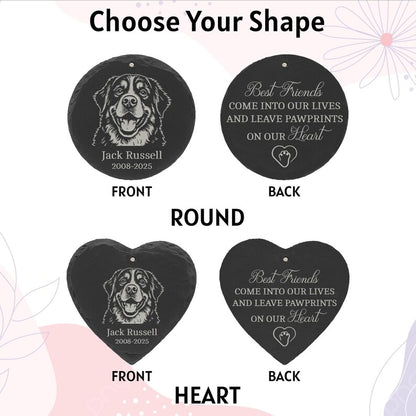 Engraved Pet Memorial Stone Photo Ornament, Personalized Dog or Cat Christmas Ornament, Custom Pet Loss Gift, Remembrance Keepsake for Tree