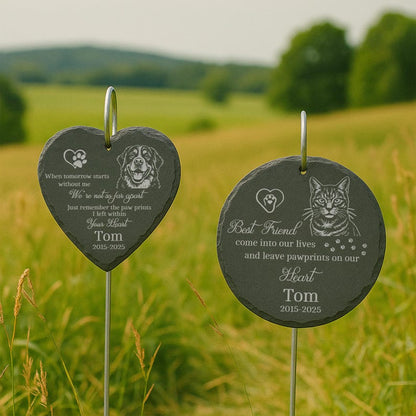 Laser Engraved Pet Memorial Stone – Custom Garden Hanging Plaque with Stake, Personalized Outdoor Dog or Cat Loss Gift, Pet Tribute Keepsake