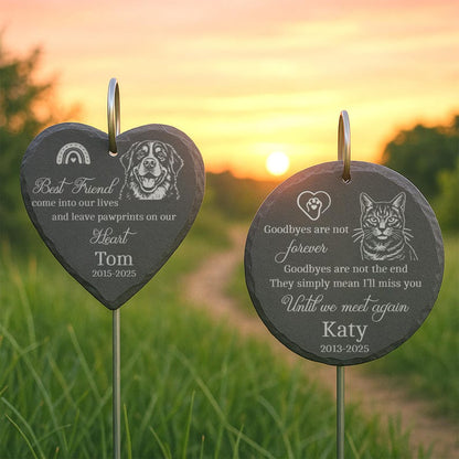 Laser Engraved Pet Memorial Stone – Custom Garden Hanging Plaque with Stake, Personalized Outdoor Dog or Cat Loss Gift, Pet Tribute Keepsake