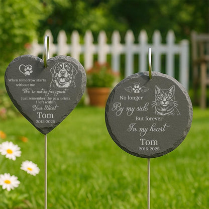 Laser Engraved Pet Memorial Stone – Custom Garden Hanging Plaque with Stake, Personalized Outdoor Dog or Cat Loss Gift, Pet Tribute Keepsake