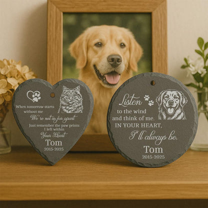 Laser Engraved Pet Memorial Stone – Custom Garden Hanging Plaque with Stake, Personalized Outdoor Dog or Cat Loss Gift, Pet Tribute Keepsake