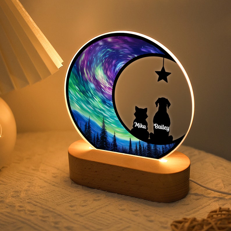 Personalized Dog Remembrance Gift Night Light, Custom Loss of Dog Sympathy Plaque, Pet Memorial LED Lamp Gift, Cat Dog Lovers Pet Ornament