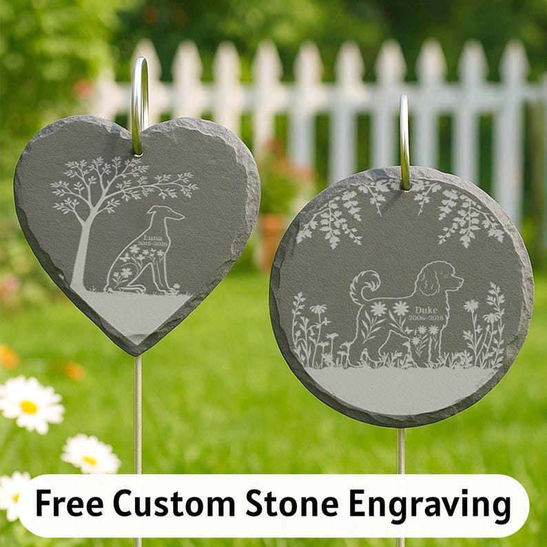 Custom Engraved Pet Loss Memorial Stone, Personalized Garden Hanging Plaque, Outdoor Tribute for Dog or Cat, Remembrance Gift for Owners