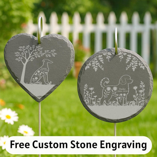 Custom Engraved Pet Loss Memorial Stone, Personalized Garden Hanging Plaque, Outdoor Tribute for Dog or Cat, Remembrance Gift for Owners