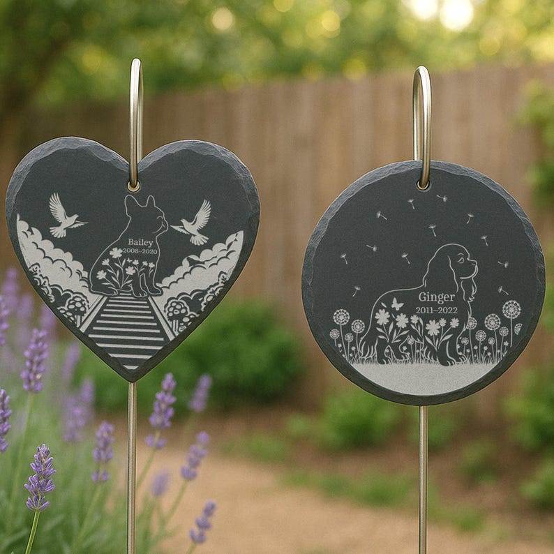 Custom Engraved Pet Loss Memorial Stone, Personalized Garden Hanging Plaque, Outdoor Tribute for Dog or Cat, Remembrance Gift for Owners