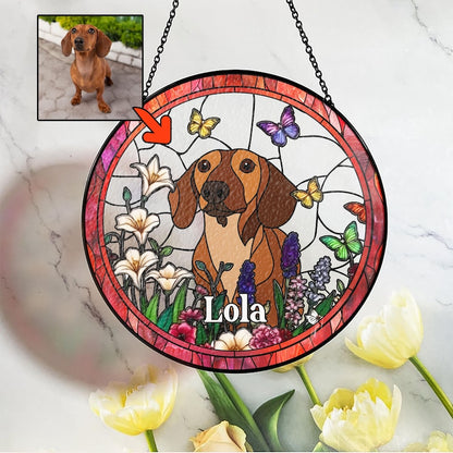 Custom Dog Portrait Art Suncatcher,Custom Pet Portrait,Stained Glass Dog Memorial,Custom Dog Portrait from Photo,Indoor Decor CDS01