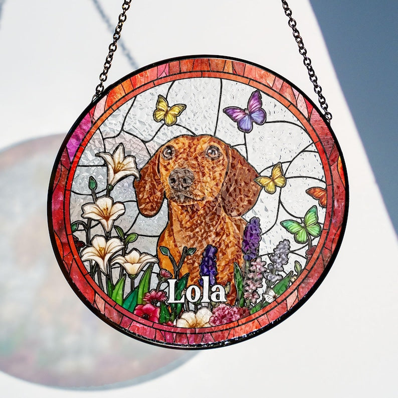 Custom Dog Portrait Art Suncatcher,Custom Pet Portrait,Stained Glass Dog Memorial,Custom Dog Portrait from Photo,Indoor Decor CDS01
