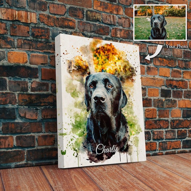 Custom Pet Portrait from Photo Framed Canvas Print