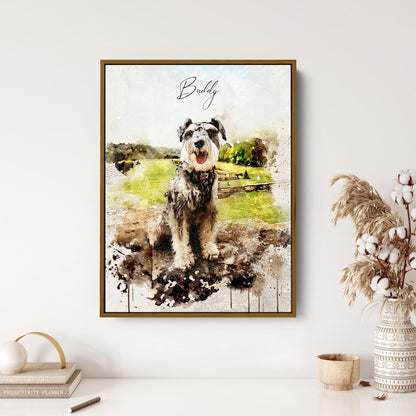 Custom Pet Portrait from Photo Framed Canvas Print