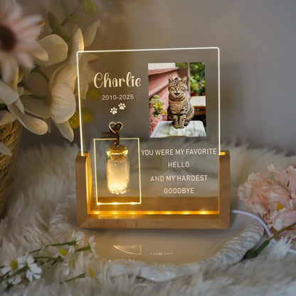 Personalized Pet Photo Memorial Night Light With Pet Fur Storage : Dog Cat Loss Sympathy Gifts