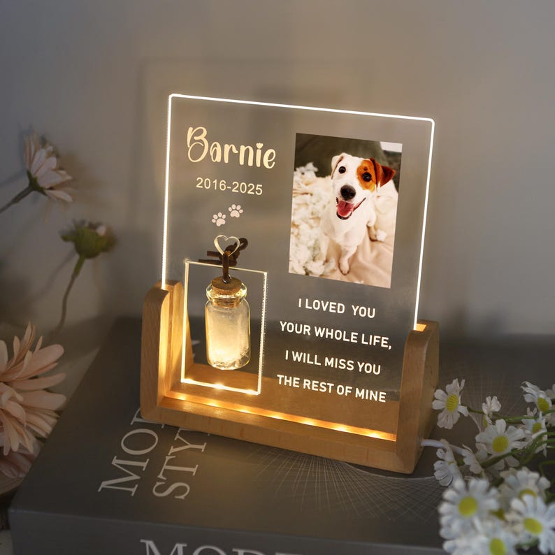 Personalized Pet Photo Memorial Night Light With Pet Fur Storage : Dog Cat Loss Sympathy Gifts