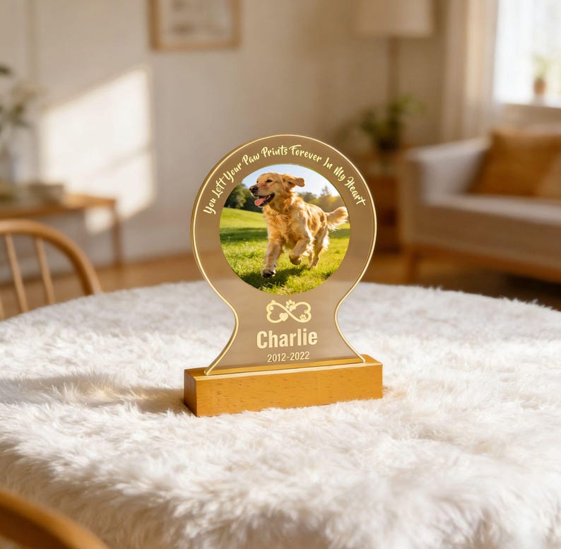 Pet Memorial Lamp, Custom 3D Night Light from Pet Photo, Personalized Dog Cat Remembrance Gift, Handmade LED Keepsake