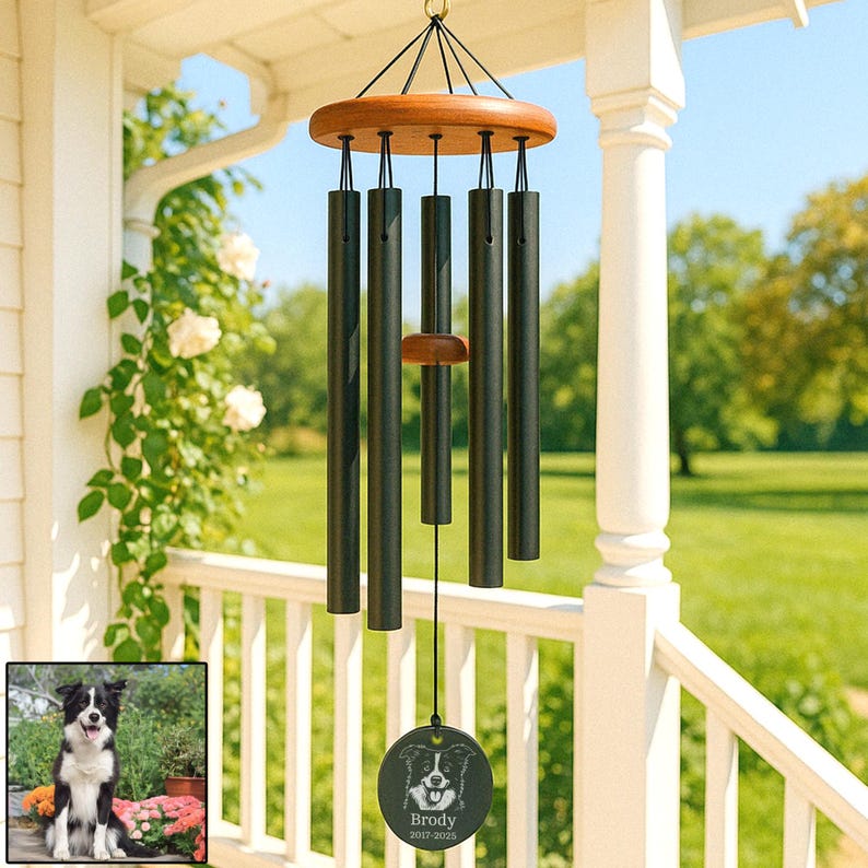 Custom Engraved Pet Memorial Wind Chime, Dog or Cat Loss Gift, Personalized Outdoor Garden Tribute, Sympathy Keepsake for Pet Owners