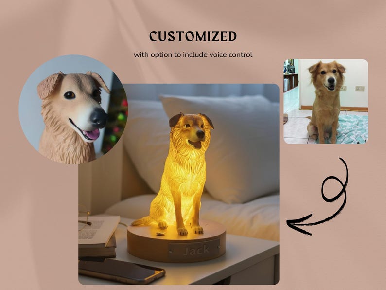 Pet Memorial Lamp, Custom 3D Night Light from Pet Photo, Personalized Dog Cat Remembrance Gift, Handmade LED Keepsake
