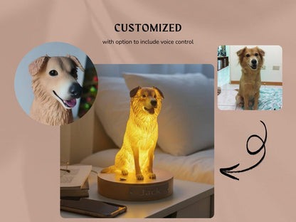 Pet Memorial Lamp, Custom 3D Night Light from Pet Photo, Personalized Dog Cat Remembrance Gift, Handmade LED Keepsake