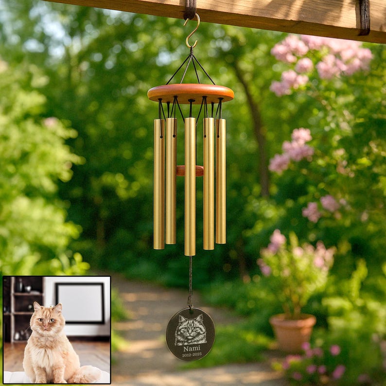 Custom Engraved Pet Memorial Wind Chime, Dog or Cat Loss Gift, Personalized Outdoor Garden Tribute, Sympathy Keepsake for Pet Owners