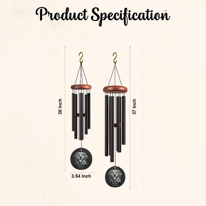 Custom Engraved Pet Memorial Wind Chime, Dog or Cat Loss Gift, Personalized Outdoor Garden Tribute, Sympathy Keepsake for Pet Owners