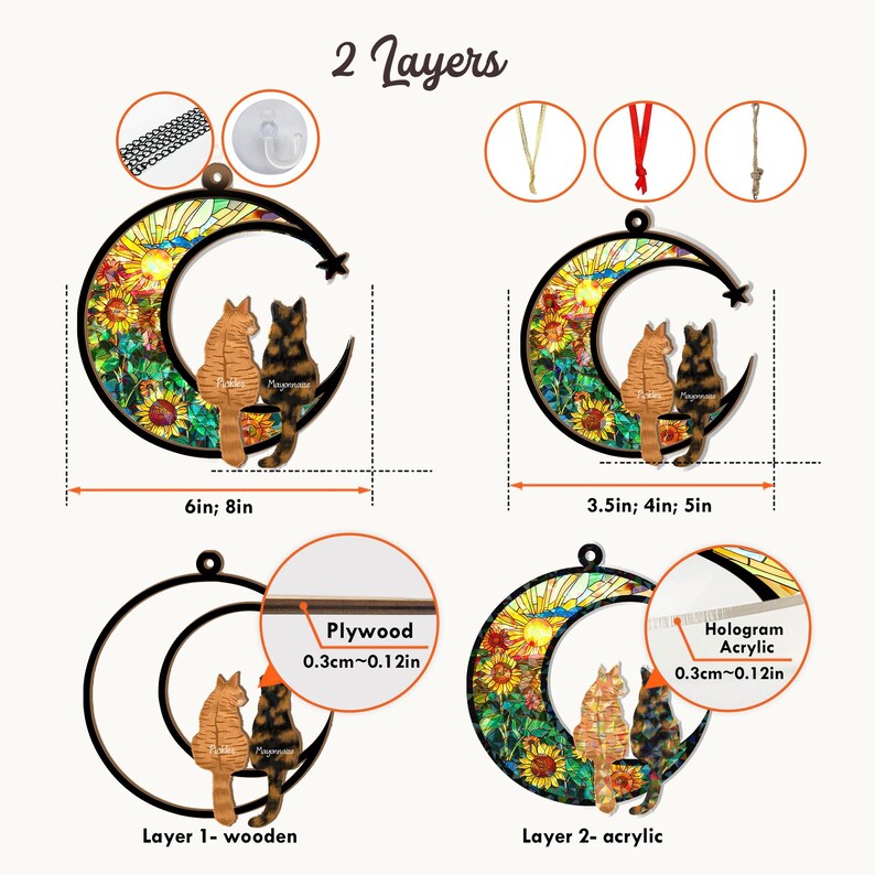 Custom Cats Memorial Hologram Ornament, Cat Loss Gift, Pet Memorial Ornament, Cat Lover Gift, Loss Of Pet Gift, Pet Remembrance Gift