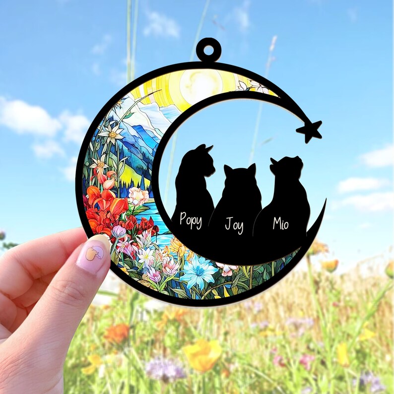 Personalized Cats Memorial Suncatcher, Cat Memorial Gift, Loss of Cats Gift, Cat Loss Gift, Cat Sympathy Gift, Cat Suncatcher
