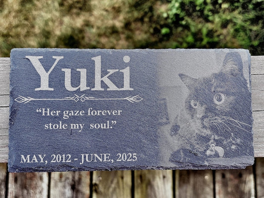 Pet Memorial Slate Marker - Personalized Dog or Cat Loss Gift, Laser Engraved Garden Stone