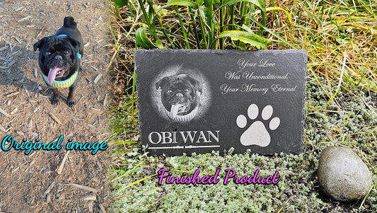 Pet Memorial Slate Marker - Personalized Dog or Cat Loss Gift, Laser Engraved Garden Stone