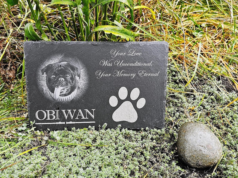 Pet Memorial Slate Marker - Personalized Dog or Cat Loss Gift, Laser Engraved Garden Stone