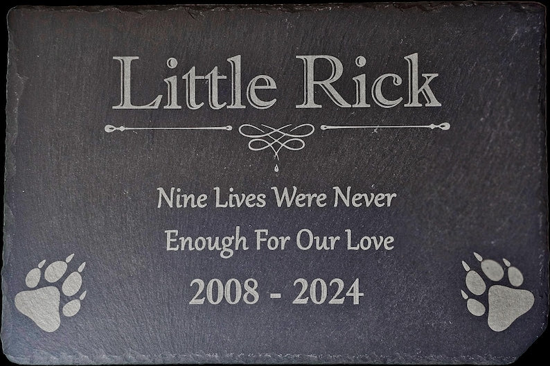 Pet Memorial Slate Marker - Personalized Dog or Cat Loss Gift, Laser Engraved Garden Stone