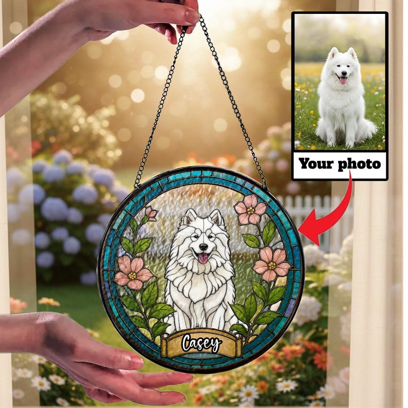 Stained Glass Pet Portrait • Custom Dog & Cat Suncatcher • Memorial Keepsake • Window Hanging Art