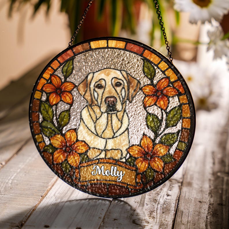 Stained Glass Pet Portrait • Custom Dog & Cat Suncatcher • Memorial Keepsake • Window Hanging Art