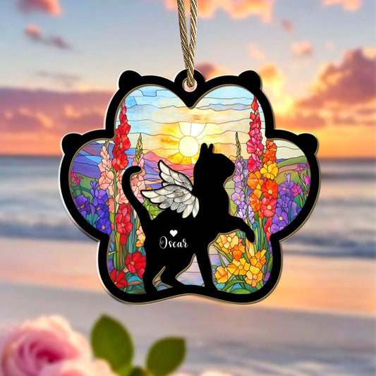 Personalized Cat Loss Sympathy Gift, Pet Memorial Suncatcher, Cat Memorial Gift, Loss of Cat Gift, Cat Remembrance Gift, Window Hanging