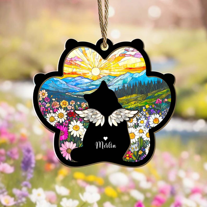 Personalized Cat Loss Sympathy Gift, Pet Memorial Suncatcher, Cat Memorial Gift, Loss of Cat Gift, Cat Remembrance Gift, Window Hanging