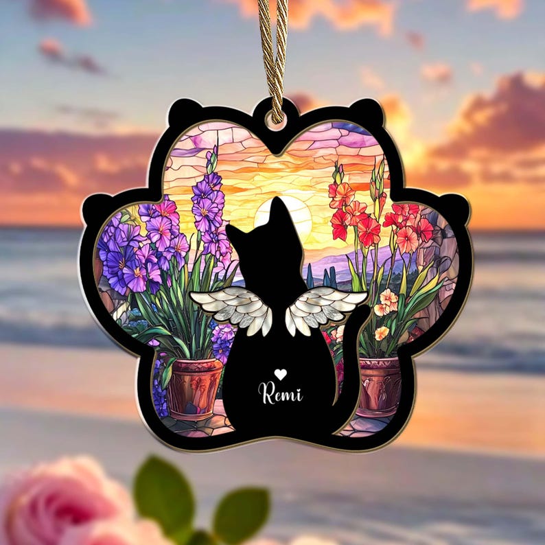 Personalized Cat Loss Sympathy Gift, Pet Memorial Suncatcher, Cat Memorial Gift, Loss of Cat Gift, Cat Remembrance Gift, Window Hanging