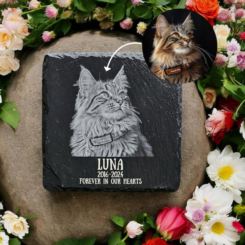Personalized Pet Memorial Stone – Custom Dog, Cat, or Pet Headstone, Laser Engraved Slate Plaque for Garden or Grave, Custom Keepsake Gift
