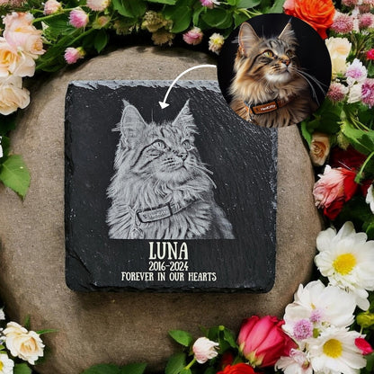 Personalized Pet Memorial Stone – Custom Dog, Cat, or Pet Headstone, Laser Engraved Slate Plaque for Garden or Grave, Custom Keepsake Gift