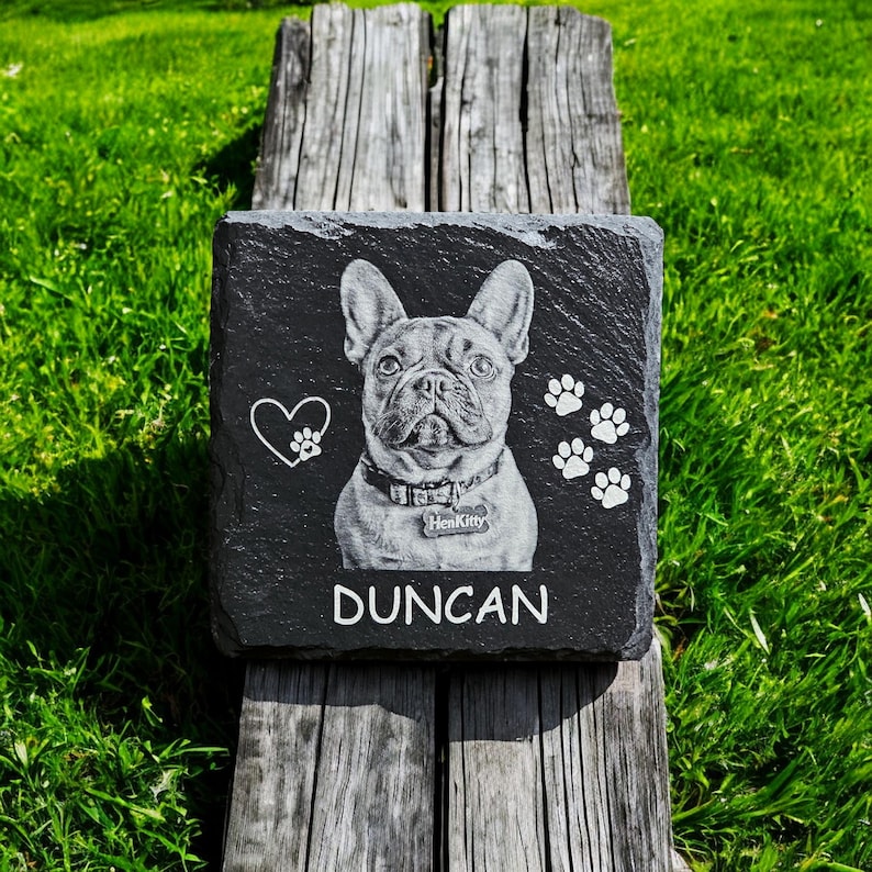 Personalized Pet Memorial Stone – Custom Dog, Cat, or Pet Headstone, Laser Engraved Slate Plaque for Garden or Grave, Custom Keepsake Gift