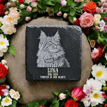 Personalized Pet Memorial Stone – Custom Dog, Cat, or Pet Headstone, Laser Engraved Slate Plaque for Garden or Grave, Custom Keepsake Gift