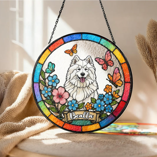 Stained Glass Pet Portrait • Personalized Dog & Cat Suncatcher • Remembrance Gift • Custom Window Hanging Art