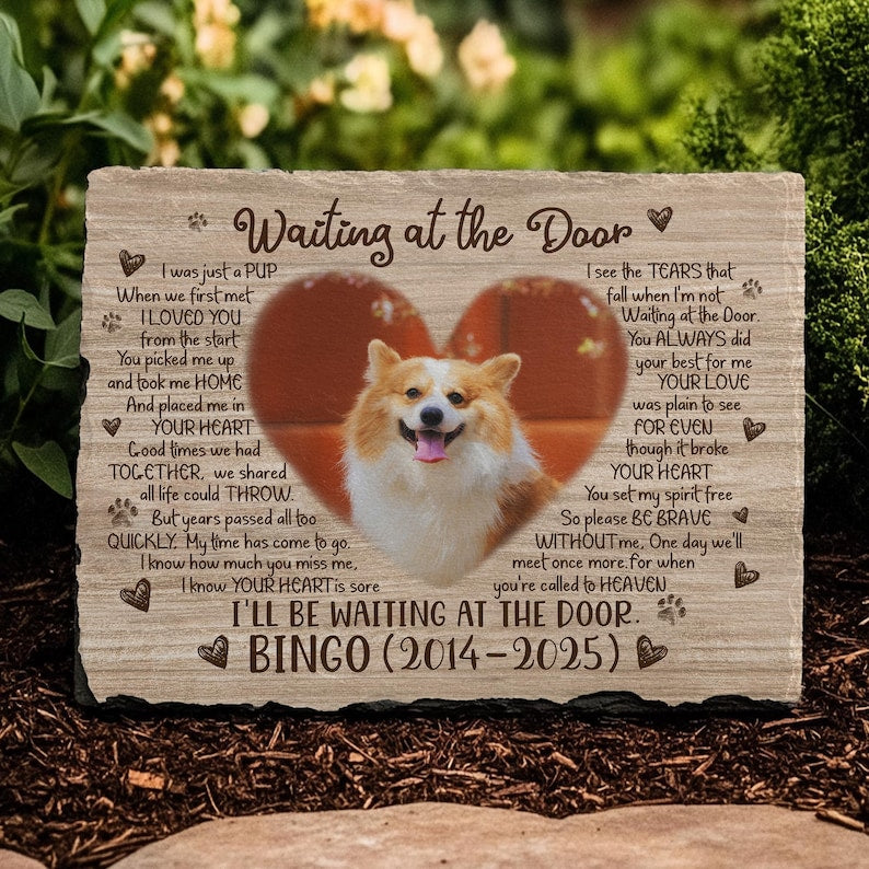 Engraved Slate Pet Memorial Stone: Custom Photo, Name & Dates