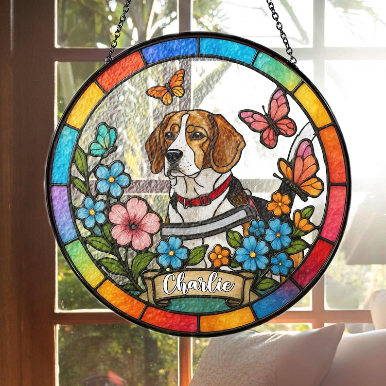 Stained Glass Pet Portrait • Personalized Dog & Cat Suncatcher • Remembrance Gift • Custom Window Hanging Art