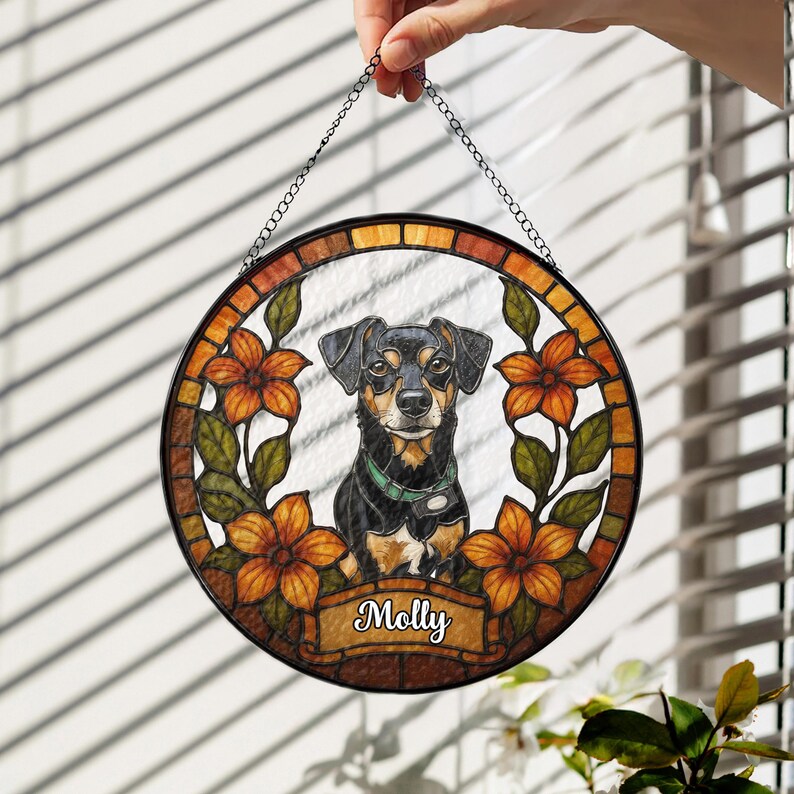 Stained Glass Pet Portrait • Personalized Dog & Cat Suncatcher • Remembrance Gift • Custom Window Hanging Art