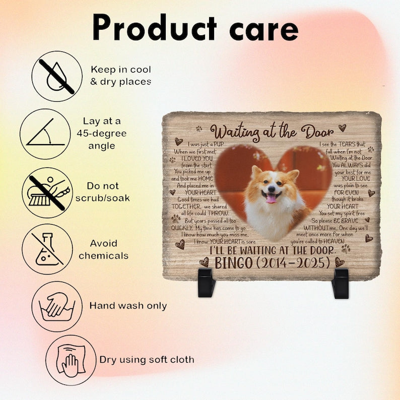 Engraved Slate Pet Memorial Stone: Custom Photo, Name & Dates