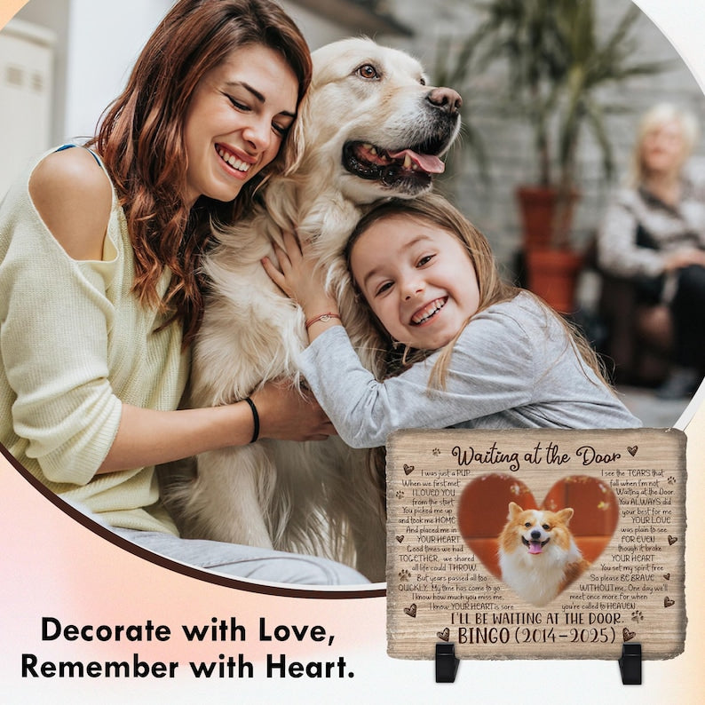 Engraved Slate Pet Memorial Stone: Custom Photo, Name & Dates