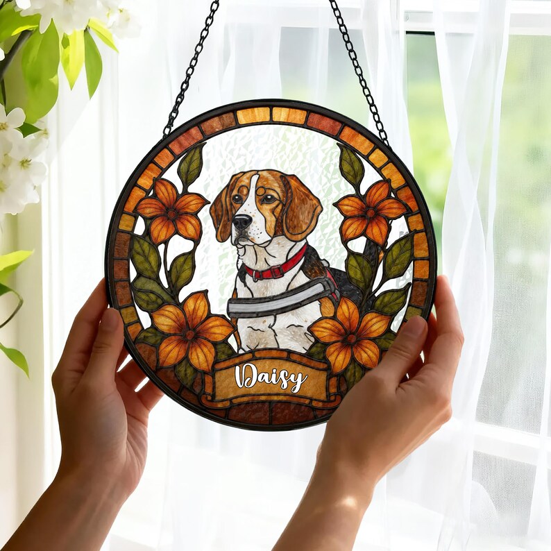 Stained Glass Pet Portrait • Personalized Dog & Cat Suncatcher • Remembrance Gift • Custom Window Hanging Art
